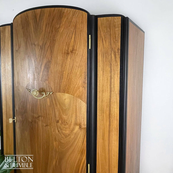 Bow Fronted Art Deco Style Vintage Wardrobe Tallboy in Walnut and Black-Wardrobe-Belton & Bumble