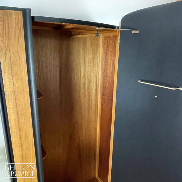 Bow Fronted Art Deco Style Vintage Wardrobe Tallboy in Walnut and Black-Wardrobe-Belton & Bumble