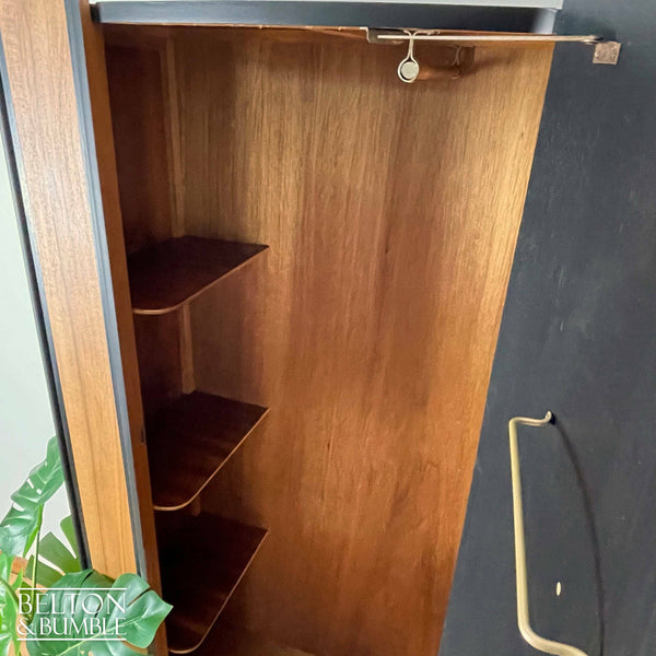Bow Fronted Art Deco Style Vintage Wardrobe Tallboy in Walnut and Black-Wardrobe-Belton & Bumble