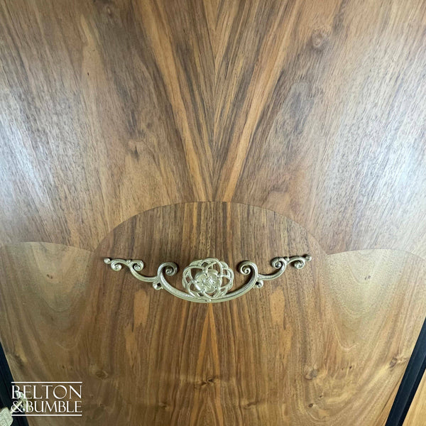 Bow Fronted Art Deco Style Vintage Wardrobe Tallboy in Walnut and Black-Wardrobe-Belton & Bumble