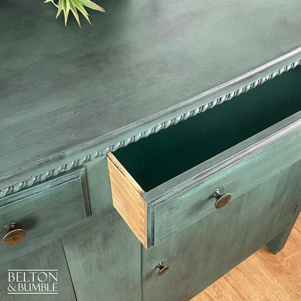 Bow Fronted Large Rustic Sideboard in Dark Green-Belton & Bumble