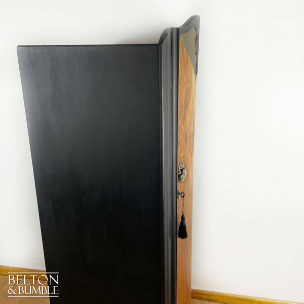 Bow Fronted Vintage Burr Walnut Wardrobe Tallboy in Black-Wardrobe-Belton & Bumble