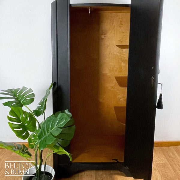 Bow Fronted Vintage Burr Walnut Wardrobe Tallboy in Black-Wardrobe-Belton & Bumble