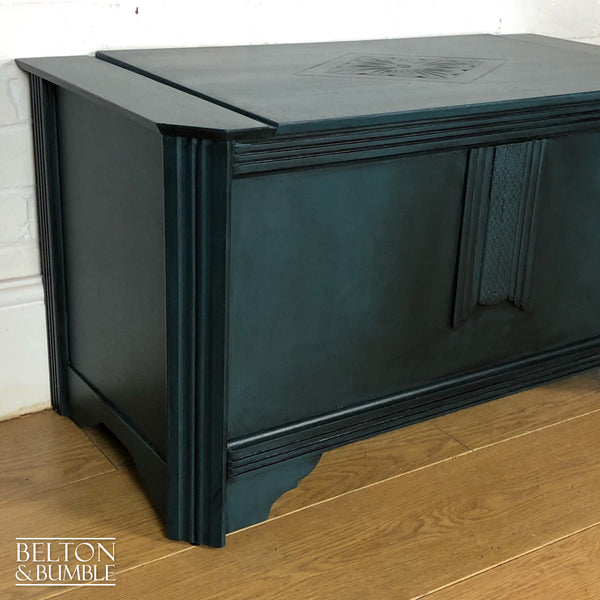 Carved Blanket Storage Box in Blue-Belton & Bumble