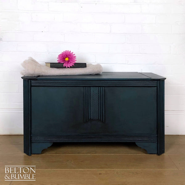 Carved Blanket Storage Box in Blue-Belton & Bumble