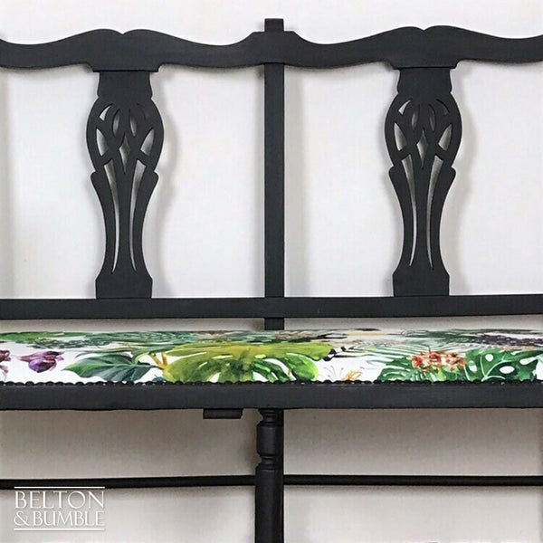 Chippendale Style Black Two Seater Bench with Tropical Print Fabric-Belton & Bumble
