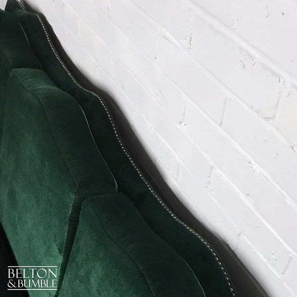 French Style Three Seater Sofa in Dark Green Velvet-Belton & Bumble