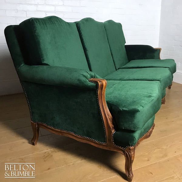 French Style Three Seater Sofa in Dark Green Velvet-Belton & Bumble