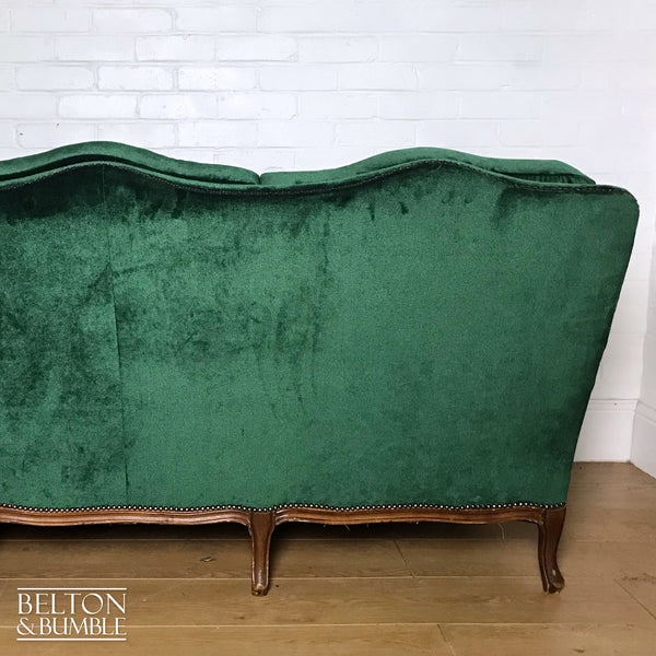 French Style Three Seater Sofa in Dark Green Velvet-Belton & Bumble