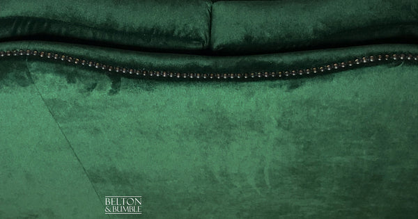 French Style Three Seater Sofa in Dark Green Velvet-Belton & Bumble