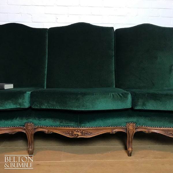 French Style Three Seater Sofa in Dark Green Velvet-Belton & Bumble