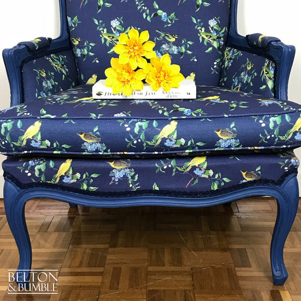 Large Blue Bird Print Armchair-Belton & Bumble