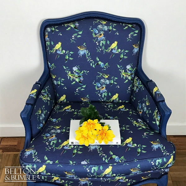 Large Blue Bird Print Armchair-Belton & Bumble