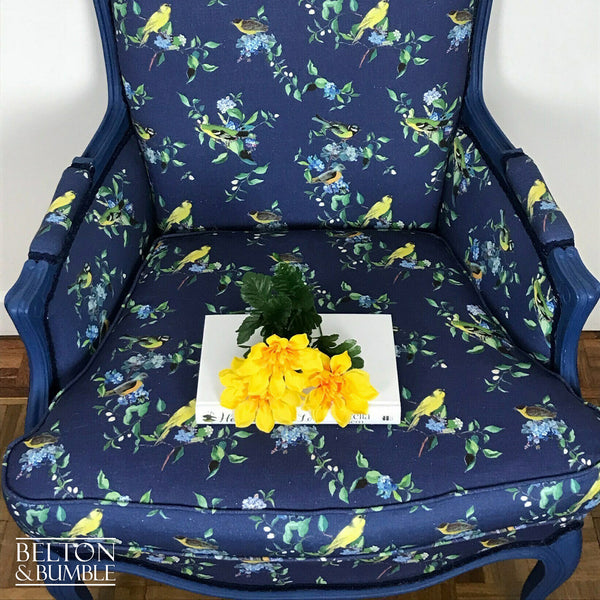 Large Blue Bird Print Armchair-Belton & Bumble