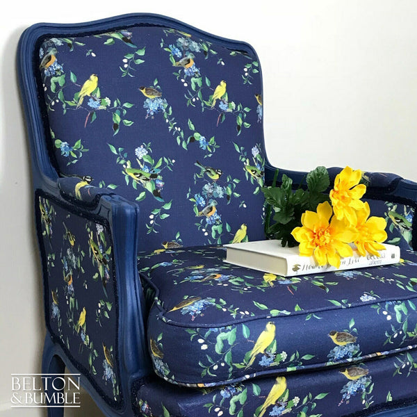Large Blue Bird Print Armchair-Belton & Bumble