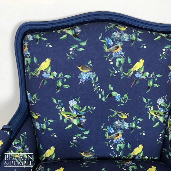 Large Blue Bird Print Armchair-Belton & Bumble