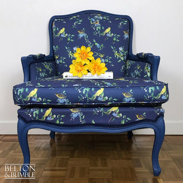 Large Blue Bird Print Armchair-Belton & Bumble