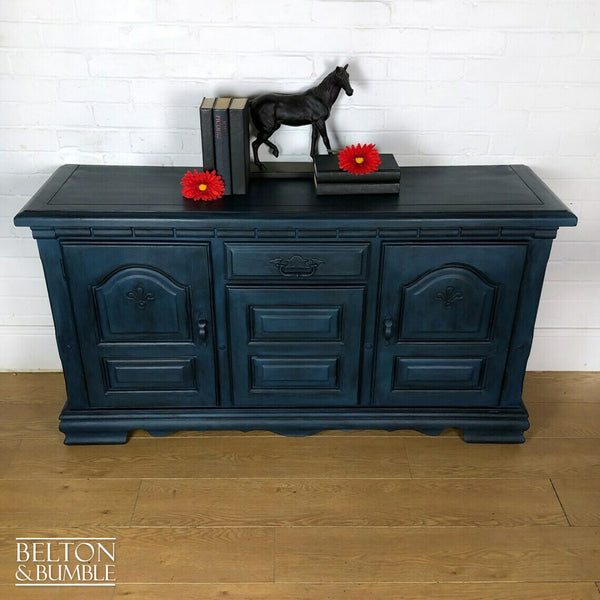 Dark Blue Carved Narrow Sideboard-Belton & Bumble
