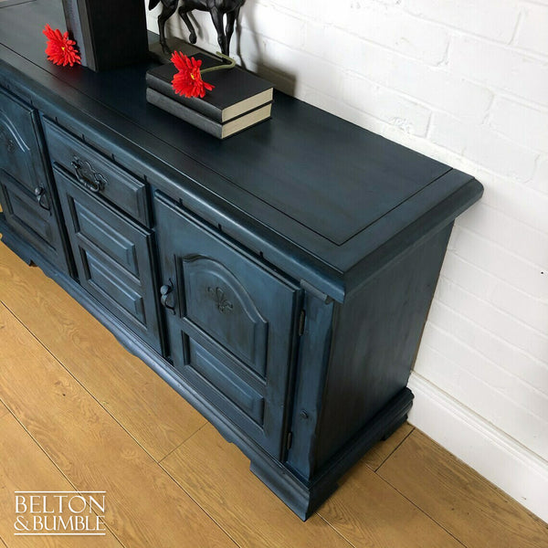 Dark Blue Carved Narrow Sideboard-Belton & Bumble