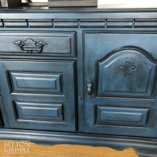 Dark Blue Carved Narrow Sideboard-Belton & Bumble