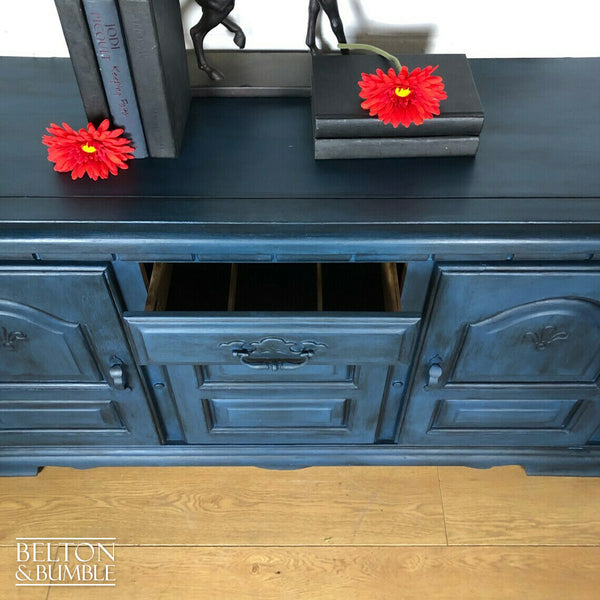 Dark Blue Carved Narrow Sideboard-Belton & Bumble