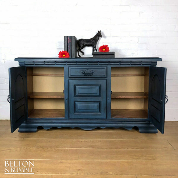 Dark Blue Carved Narrow Sideboard-Belton & Bumble