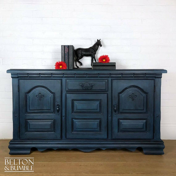 Dark Blue Carved Narrow Sideboard-Belton & Bumble