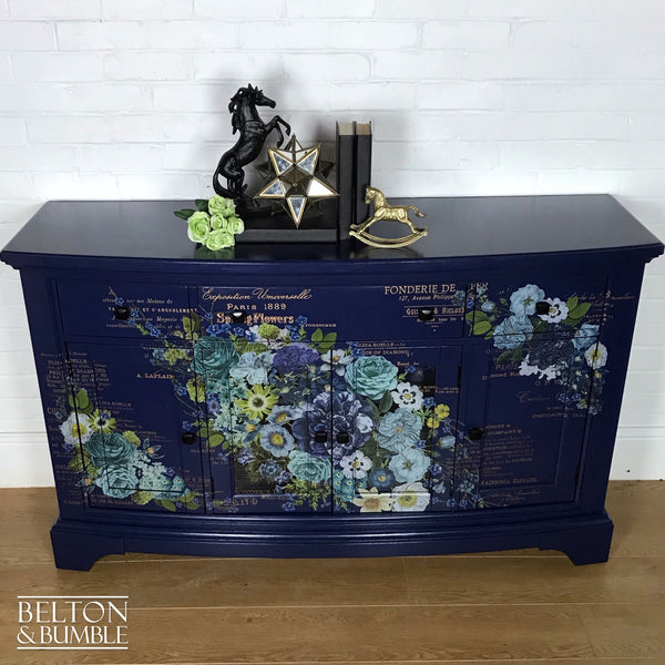 Navy Blue Sideboard and Bottle Storage with Floral Design-Belton & Bumble