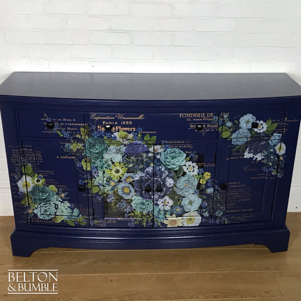 Navy Blue Sideboard and Bottle Storage with Floral Design-Belton & Bumble