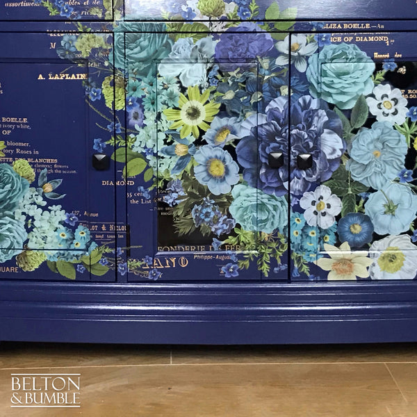 Navy Blue Sideboard and Bottle Storage with Floral Design-Belton & Bumble