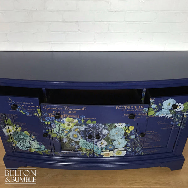 Navy Blue Sideboard and Bottle Storage with Floral Design-Belton & Bumble
