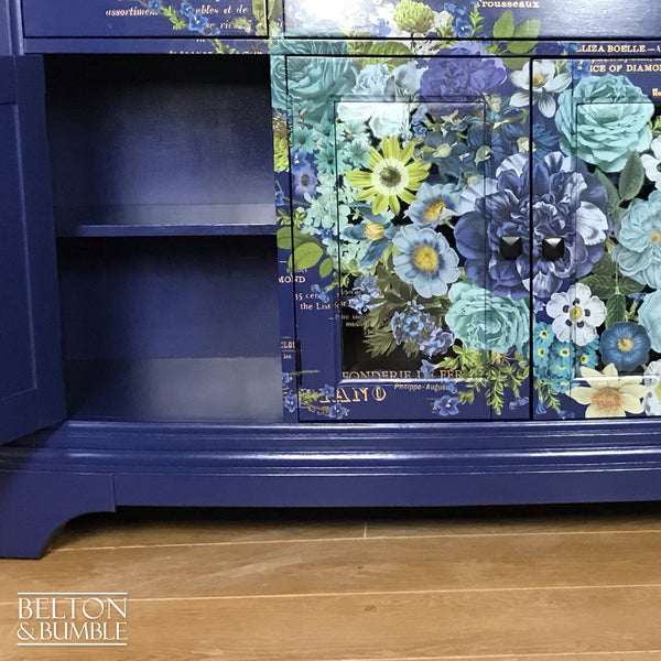 Navy Blue Sideboard and Bottle Storage with Floral Design-Belton & Bumble