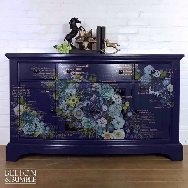 Navy Blue Sideboard and Bottle Storage with Floral Design-Belton & Bumble