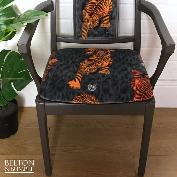 Carver Grey Chair Reupholstered in Grey Tigris Velvet-Belton & Bumble