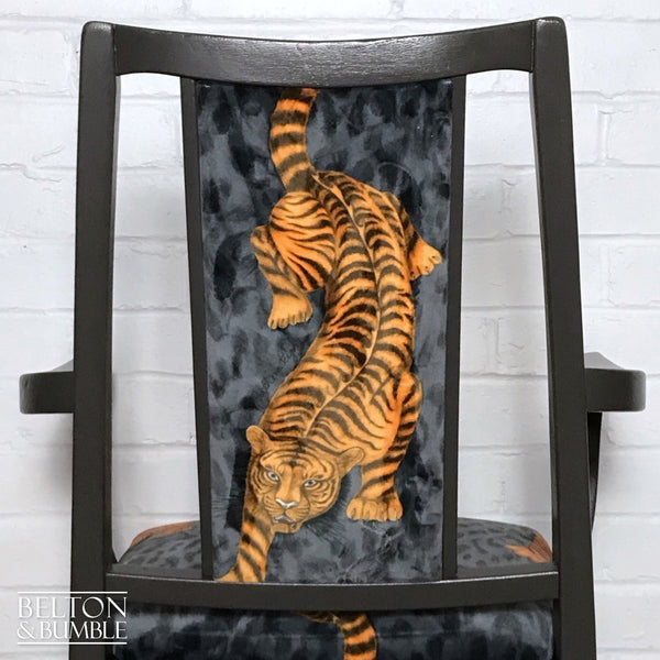 Carver Grey Chair Reupholstered in Grey Tigris Velvet-Belton & Bumble