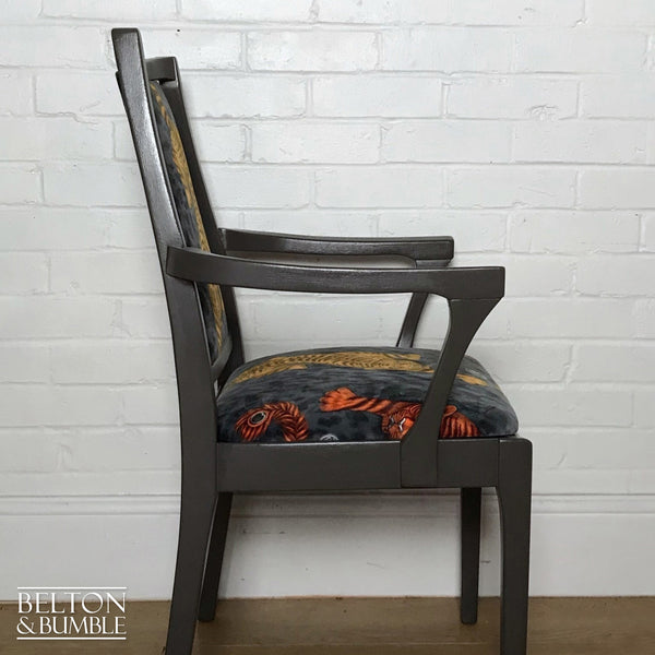 Carver Grey Chair Reupholstered in Grey Tigris Velvet-Belton & Bumble