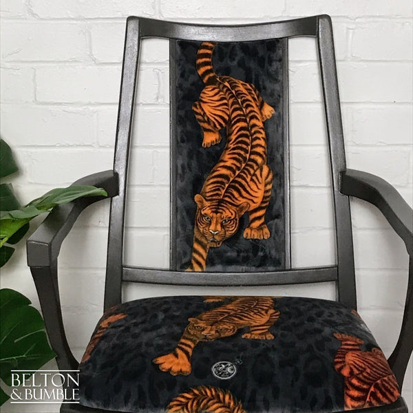 Carver Grey Chair Reupholstered in Grey Tigris Velvet-Belton & Bumble