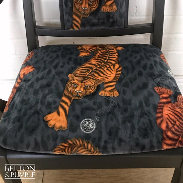 Carver Grey Chair Reupholstered in Grey Tigris Velvet-Belton & Bumble