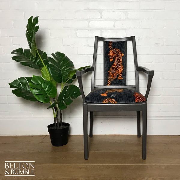 Carver Grey Chair Reupholstered in Grey Tigris Velvet-Belton & Bumble
