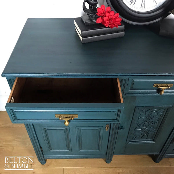 Solid Wood Carved Blue Drinks Cabinet Sideboard-Belton & Bumble