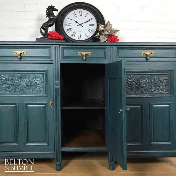 Solid Wood Carved Blue Drinks Cabinet Sideboard-Belton & Bumble