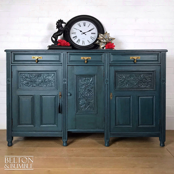 Solid Wood Carved Blue Drinks Cabinet Sideboard-Belton & Bumble
