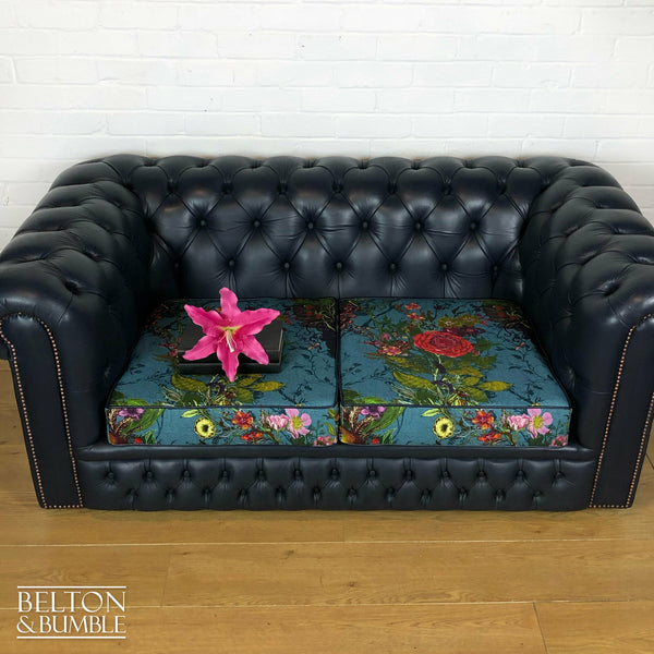 Two Seater Chesterfield Sofa in Navy with Timorous Beasties Seat Pads-Belton & Bumble
