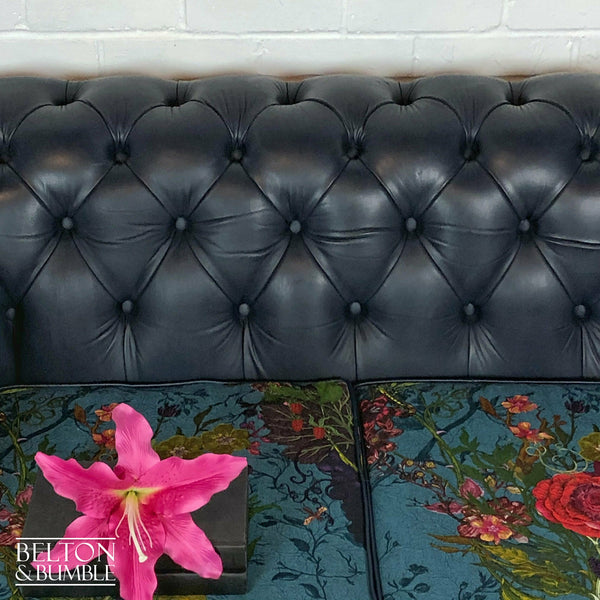 Two Seater Chesterfield Sofa in Navy with Timorous Beasties Seat Pads-Belton & Bumble
