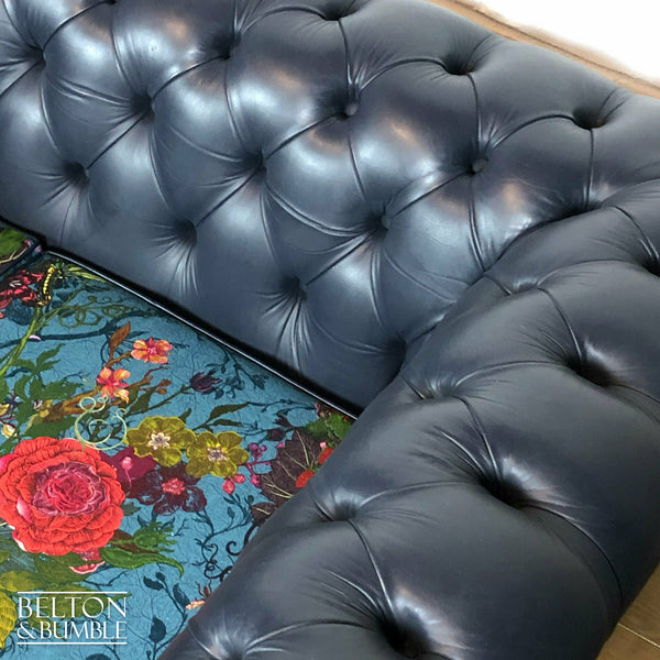 Two Seater Chesterfield Sofa in Navy with Timorous Beasties Seat Pads-Belton & Bumble