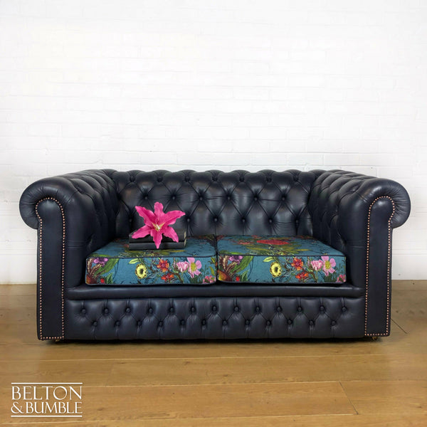 Two Seater Chesterfield Sofa in Navy with Timorous Beasties Seat Pads-Belton & Bumble