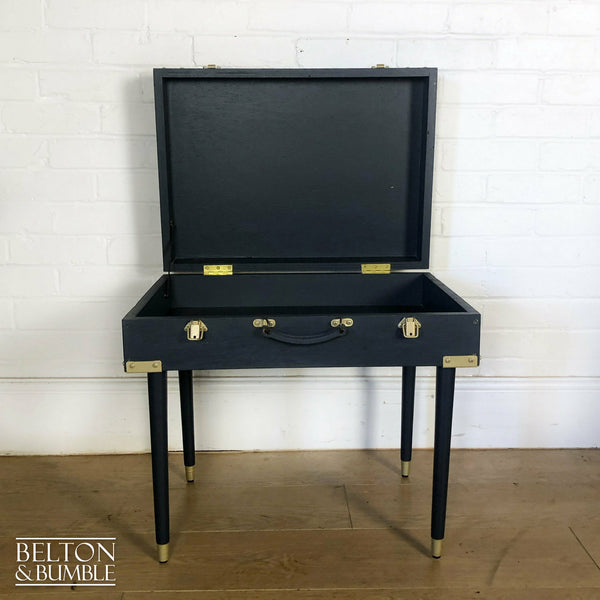 Vintage Wooden Suitcase Side Table in Navy & Gold-Belton & Bumble