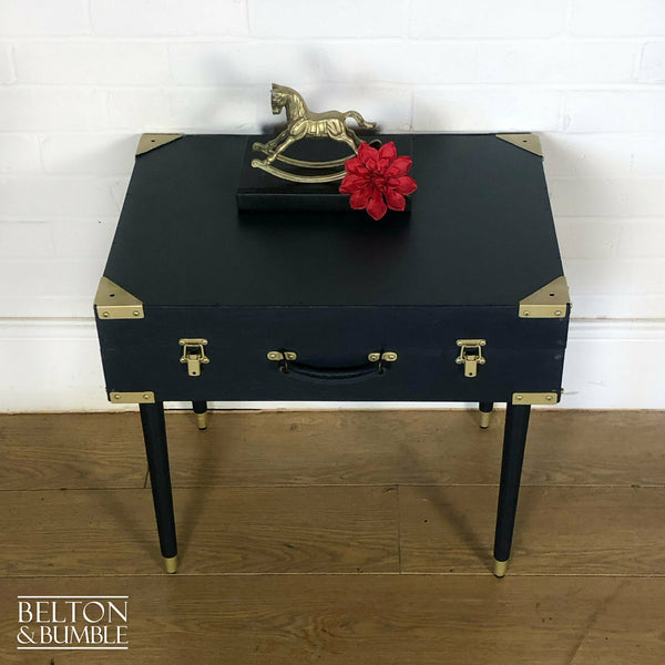 Vintage Wooden Suitcase Side Table in Navy & Gold-Belton & Bumble