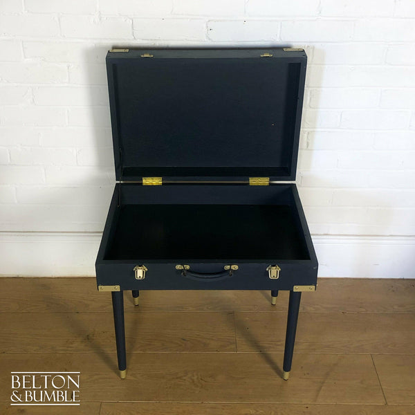 Vintage Wooden Suitcase Side Table in Navy & Gold-Belton & Bumble