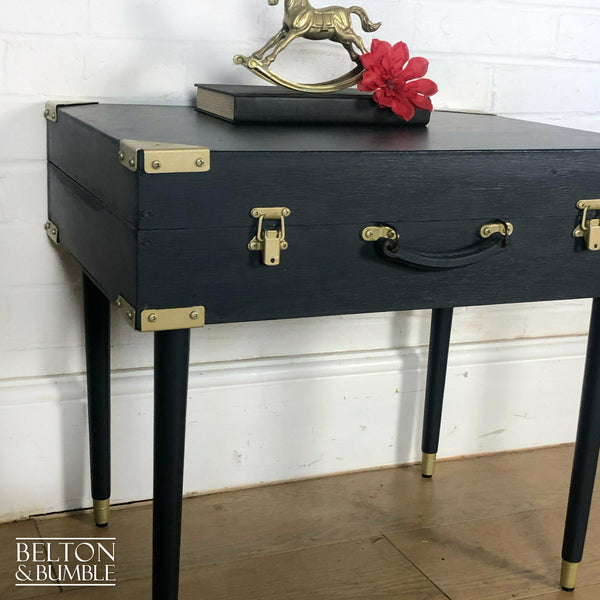 Vintage Wooden Suitcase Side Table in Navy & Gold-Belton & Bumble